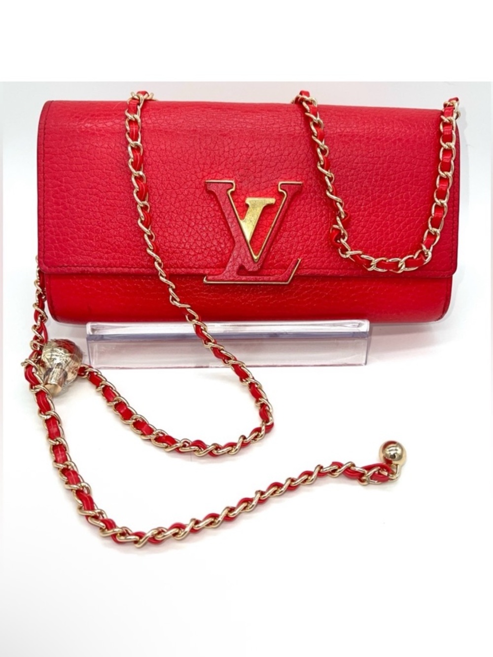 ♥️ Louis Vuitton Capucine WOC Red Taurillon Leather Box Wallet Clutch Purse Bag